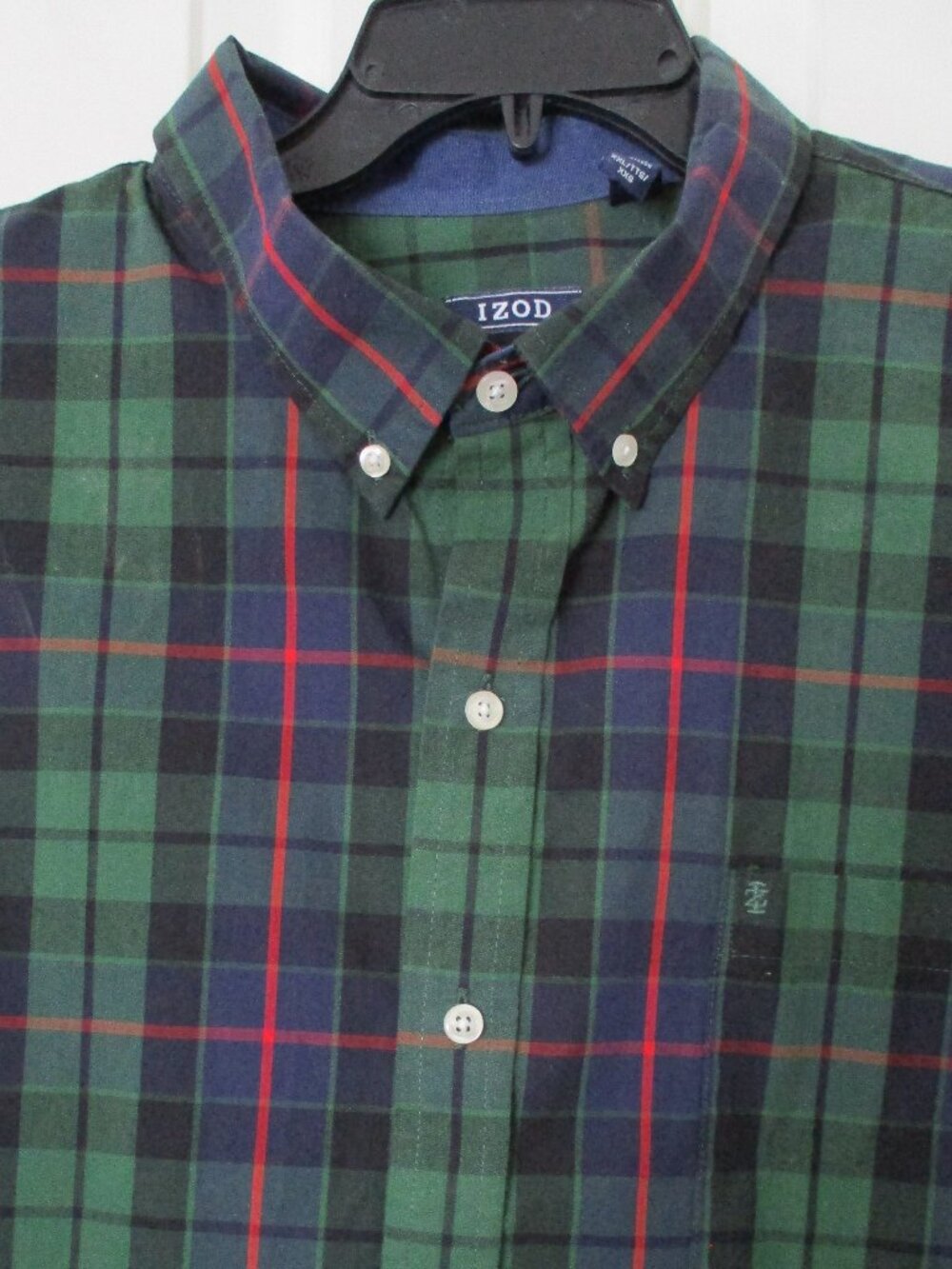 IZOD Mens L/S Green Blue Cotton/Poly Plaid Button-down Casual Shirt - Size XXL